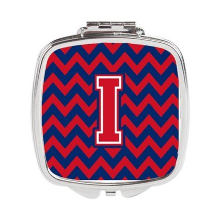 CAROLINES TREASURES Letter I Chevron Yale Blue and Crimson Compact Mirror CJ1054-ISCM